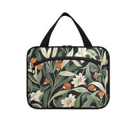 William Morris Wild Floral Hanging Bag for Traveling with Hook, Designer Expandable Bag with compartments for Travel Accessories Bathroom cartera para maquillaje