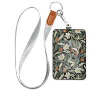 William Morris Wild Floral Leather Security Badge Holder with Lanyard and 3-Card Capacity id Holder for Staffs Officers Students Doctors Employees