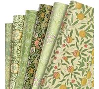 William Morris Wrapping Paper Set - 12 Sheets William Morris Gift Wrapping Paper 6 Design Green Vines and Flowers Patterns Paper for Flowers Themed Party Wedding Bridal Shower Baby Shower 20'' x 27''