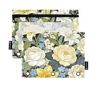 William Morris Yellow Lily Narcissus Binder pouching with Clear Window Pencil case Organizer Big Capacity 3 Ringing Zipper Binder for Storing School Office Supplies Multicolored 2 PCS