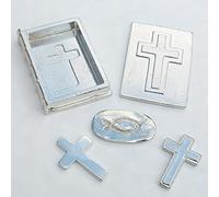 William Sturt Fine Pewter Pewter Bible Trinket Box with Ichthys, Plain Cross and Bordered Cross Charms Inside, Christian Keepsake Gift, Hand Cast