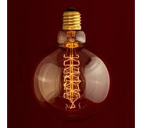 William & Watson Globe Edison Large Light Bulb Industrial 95mm Round Shape with Spiral Filament. 40W E27 ES Screw Fitting with Amber Glass 2200K (Large 95mm Width) (Pack of 1)