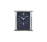 William Widdop Silver Mantel Clock Navy Dial - Rectangular, Quartz Movement, Glass Panel, Roman 12/6 Numerals, Gift Box - W2941