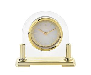 WILLIAM WIDDOP Wm.widdop Glass Mantel Clock 2 Tone Dial Gold Stand
