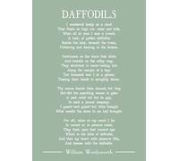 William Wordsworth Daffodils poem art print (Green). Size A4