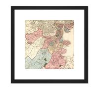 Williams 1876 Map Boston Massachusetts USA 8X8 Inch Square Wooden Framed Wall Art Print Picture with Mount Artery8 Black One Size