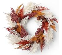 WILLIATA Autumn Wreath for Front Door, 24 Inch Artificial Outdoor Wreath with Pampas Grass, Fern, Faux Berries & Natural Fruit - Large Boho Farmhouse Autumnal Wall & Harvest Decor