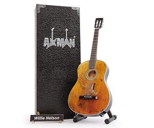 Willie Nelson 1969 Martin N-20 'Trigger' - Miniature Guitar Replica - Music Gifts - Handmade Ornamental 1/4 Scale - Includes a Display Box, Name Tag and Miniature Guitar Stand