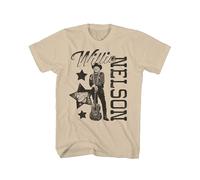 Willie Nelson T Shirt Guitar & Star Adult Tan Short Sleeve Country Music Icon Vintage Style Graphic Tees
