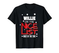 Willie On The Nice List Funny Christmas Willie Name Value Graphic T-Shirt, Men, Black, S