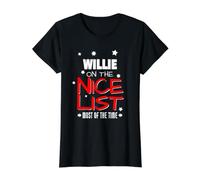 Willie On The Nice List Funny Christmas Willie Name Value Graphic T-Shirt, Women, Black, L