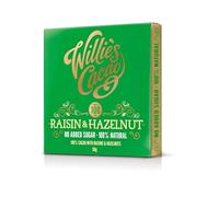 Willie's Cacao - 100% Cocoa with Hazelnut & Raisin - No Added Sugar Chocolate bar - 50g - Naturally sweetened with fruit and nuts - Vegan - Artisan made