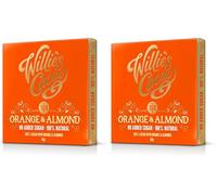 Willie's Cacao - 100% Cocoa with Orange & Almond - No Added Sugar Chocolate bar - 50g - Naturally sweetened with fruit and nuts - Vegan - Artisan made (Pack of 2)