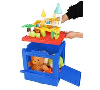 WillingHeart 26QT 25L Storage Bin with Building Lid Kids Toy Storage Box for Lego Duplo Blocks 4 Lock Doors Collapsible Container Organizer Stackable Toy Chest Table for Boys Girls Child, Red Blue