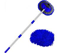 WillingHeart 47.5" Car Wash Brush Mop Cleaning Tool with Long Handle Kit for Washing Detailing Cars Truck, SUV, RV, Trailer, Boat 2 in 1 Chenille Microfiber Sponge Duster Not Hurt Paint Scratch Free