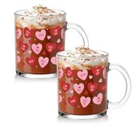 Willinglong 2 Pack Valentine Heart Glass Mugs with Handle 12oz Conversation Heart Iced Coffee Cups Sweet Valentines Gifts for Romantic Holiday Party Bridal Shower Wedding Birthday Home Decor
