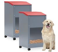 Willinglong 2 Pcs 25 Lbs Large Automatic Dog Feeders with Handle and Wheel Acrylic Panel Galvanized Gravity Feeder Outdoor Hanging for Doggie Breed Dog Food Dispenser Container Stoving Varnish Design