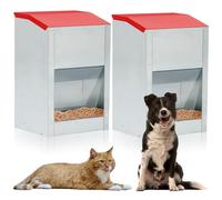 Willinglong 2 Pcs Large Automatic Dog Feeders with Handle Acrylic Panel Galvanized Gravity Feeder Outdoor Hanging for Doggie Breed Dog Food Dispenser Container(Red,12 Lbs)