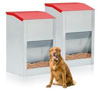 Willinglong 2 Pcs Large Automatic Dog Feeders with Handle Acrylic Panel Galvanized Gravity Feeder Outdoor Hanging for Doggie Breed Dog Food Dispenser Container (Red,40 Lbs)