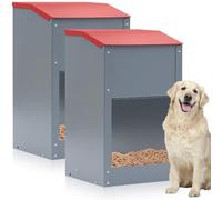 Willinglong 2 Pcs Large Galvanized Automatic Dog Feeder 25 Lbs Dog Food Dispenser with Handle Acrylic Panel Galvanized Gravity Feeder Outdoor Hanging for Doggie Breed Food Dispenser Container