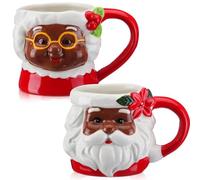 Willinglong 2 Pcs Mr.Christmas Santa Mugs Christmas Holidays Santa Claus Mugs Set Bulk Ceramic Vintage Camping Coffee Tea Cups for Couples Christmas Red and White Gifts Party Supplies(Black,10 oz)