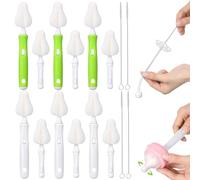 Willinglong 22 Pcs Sponge Bottle Nipple Brushes Set Including 12 Pcs Bottle Sponge Brush Heads 6 Interchangeable Nipple Brush Handles and 4 Long Straw Brushes for Baby Bottles (White and Green Handle)