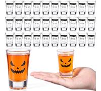Willinglong 30 Pcs Halloween Shot Glasses 1 oz Clear Glass Print 30 ml Halloween Party Cups Bulk for Bar Cocktail Liquor Jack O Lantern Drinkware Party Decoration(Pumpkin Face)