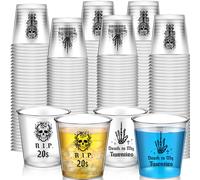 Willinglong 60 Pcs Rip 20s Birthday Shot Glasses for Men Women, 2.87oz Death to My 20s Disposable Wine Cups Rip to My 20s Birthday Plastic Cups Birthday Decorations for 30th Him Her Party Supplies