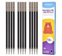 Willingood 12 x Erasable Refills, Black, Compatible with Legami, Easy to Erase, Pen Tip 0.7 mm, Height 13 cm