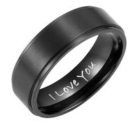 Willis Judd 7mm Titanium Ring for Men Engraved I Love You In Gift Box Wedding Band Ring Mens Engagement Ring Groove Promise Ring Comfort Fit Black Size R