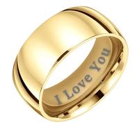 Willis Judd 8mm Engraved I Love You 8mm Gold Titanium Ring Wedding Ring For Men In Wooden Box Polished Finish Comfort Fit Size N