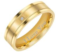 Willis Judd I Love You Mens Ring In Wooden Gift Box 7mm Gold Titanium Ring for Men Wedding Band Ring Mens Engagement Ring Groove Promise Ring Comfort Fit Size Y