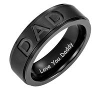 Willis Judd Mens DAD Titanium 8mm Ring Engraved Love You Daddy with Gift Pouch Black (W)