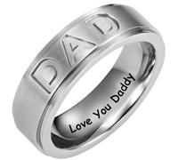 Willis Judd Mens DAD Titanium 8mm Ring Engraved Love You Daddy with Gift Pouch Silver (T)