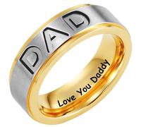 Willis Judd Mens DAD Titanium 8mm Ring Engraved Love You Daddy with Gift Pouch Two Tone (T)