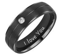 Willis Judd Mens Titanium Ring Engraved I Love You Cz Stone In Gift Box 7mm Wedding Band Ring for Men Engagement Ring Comfort Fit Size U