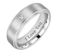Willis Judd Mens Tungsten Ring CZ Stone Engraved I Love You in Wooden Gift Box 7mmSize T