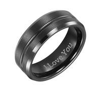 Willis Judd Mens Tungsten Ring Engraved I Love You in Wooden Gift Box 8mm Comfort Fit Black Size S