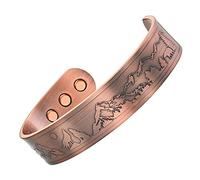 Willis Judd Wolves Howling Wolf Full Moon Wildlife Men's Pure Copper Magnetic Bracelet Bangle