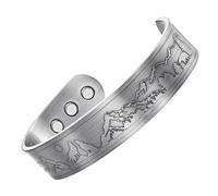 Willis Judd Wolves Howling Wolf Full Moon Wildlife Men's Pure Copper Magnetic Bracelet Bangle Silver