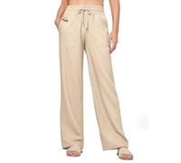 Willit Women Linen Pants Wide Leg Casual Palazzo Pants Cotton Linen Lounge Beach Summer with Pockets 31" Khaki L