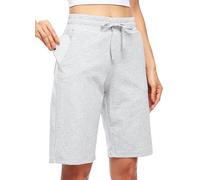 Willit Women's 10" Bermuda Cotton Long Shorts Yoga Exercise Knee Length Shorts Workout Athletic with Pockets Light Gray M