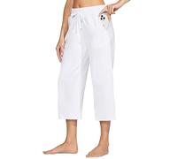 Willit Women's Capris Pants Cotton Yoga Capri Casual Lounge Pants Wide Leg Workout Sweatpants with Pockets 20" White XL
