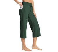 Willit Women's Capris Pants Cotton Yoga Capri Casual Lounge Pants Wide Leg Workout Sweatpants with Pockets 20" Olive Green L