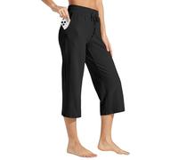Willit Women's Capris Pants Cotton Yoga Capri Casual Lounge Pants Wide Leg Workout Sweatpants with Pockets 20" Black L