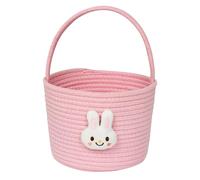 WILLITAT Easter Basket for Kids, Pink Woven Bunny Egg Hunt Container with Handle, Reusable Cotton Rope Easter Gift Basket for Boys, Girls, Toddler, Baby Nursery Decoration, Cute Kids Toy Storage Bin