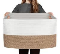 WILLITAT Large Storage Basket, Rectangular Cotton Rope Basket for Blankets, Toys, Clothes, Towels, Woven Baby Washing Basket for Laundry, 56x43x30.5cm, 75L, Brown