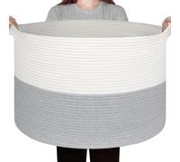WILLITAT Large Woven Storage Basket, Cotton Rope Blanket Basket, Round Living Room Bedroom Decor, Baby Nursery Large Laundry Washing Basket for Clothes, 55x35cm, 83L, Grey