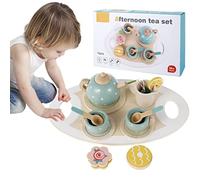 willkey 14Pcs Toy Tea Set Afternoon Tea Set Toy Wooden Pretend Tea Party Set Learning Role Play Funny Dessert Food Kid Playset Interactive Simulation for 3 4 5 Years Girl Toddler Boys (14PCS)