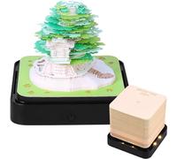 willkey 3D Desk Calendar 2025 Memo Pad Paper Art Creative Desk Calendar with LED Lights Green Tree/Earth Shape Acrylic Cover Desk Calendar for Home Office Desktop decor (Green Tree House)
